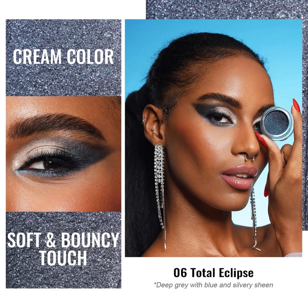 OULAC Creme Eyeshadow Total Eclipse Metallic Glitter Black Shimmer NEW IN BOX